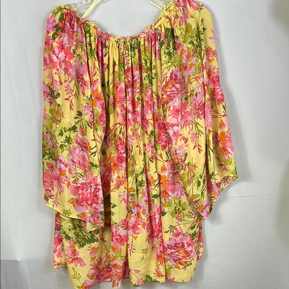 Floral & Ivy Yellow and Pink Women's Tunic Style Blouse ruffled neck like new - Picture 4 of 5